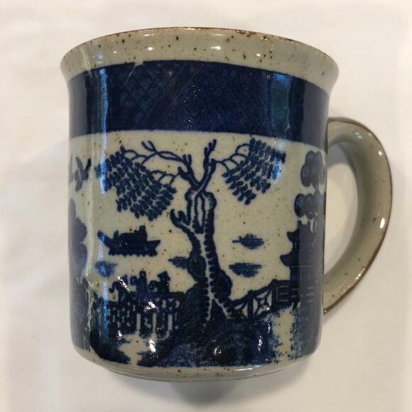 Gray Speckled Stoneware Blue Japan Images Brown Handle Tea Coffee Mug 3-1/2” - Picture 2 of 7